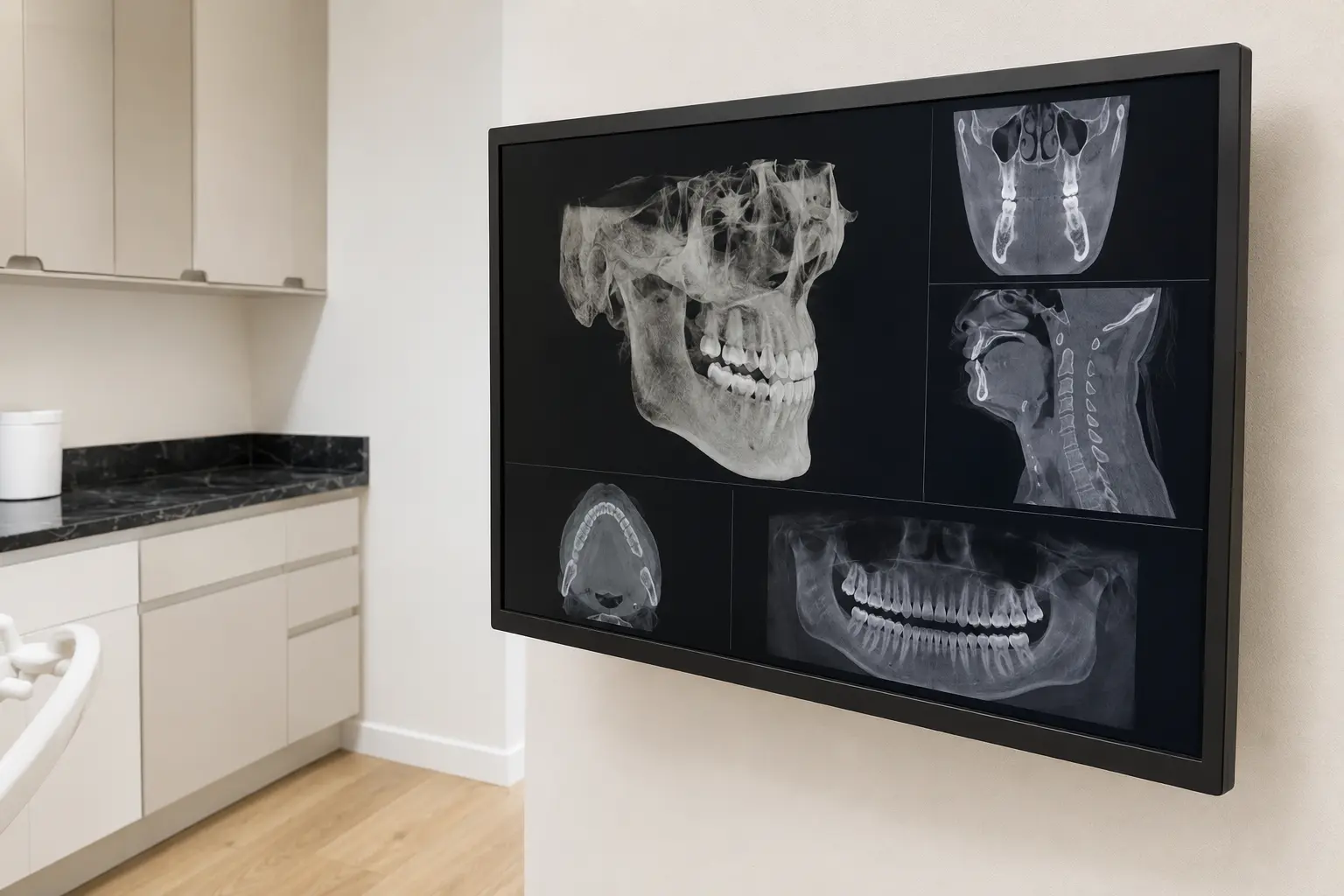 3D CBCT scan on screen during dental implant planning at the Georgetown office