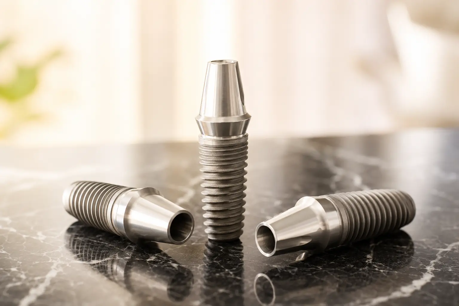 Titanium dental implant posts and abutment components used at Hammons Family Dental Georgetown
